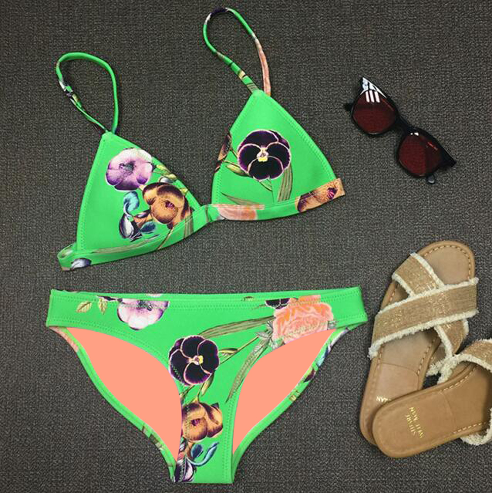 F4645 Green print neoprene  sexy bikini set